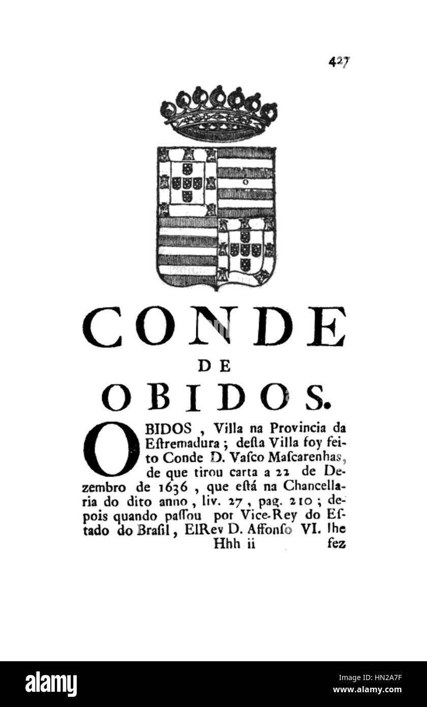 Memorias Historicas e Genealogicas dos Grandes de Portugal - Conde de Obidos Stock Photo