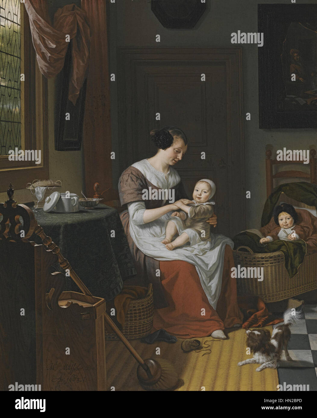 Michiel van Musscher - An interior scene with Eva Visscher Stock Photo