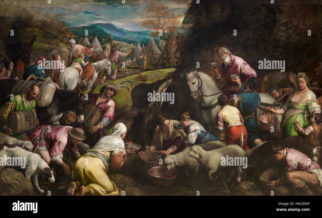 Los israelitas bebiendo el agua milagrosa, de Jacopo Bassano (Museo del Prado) Stock Photo