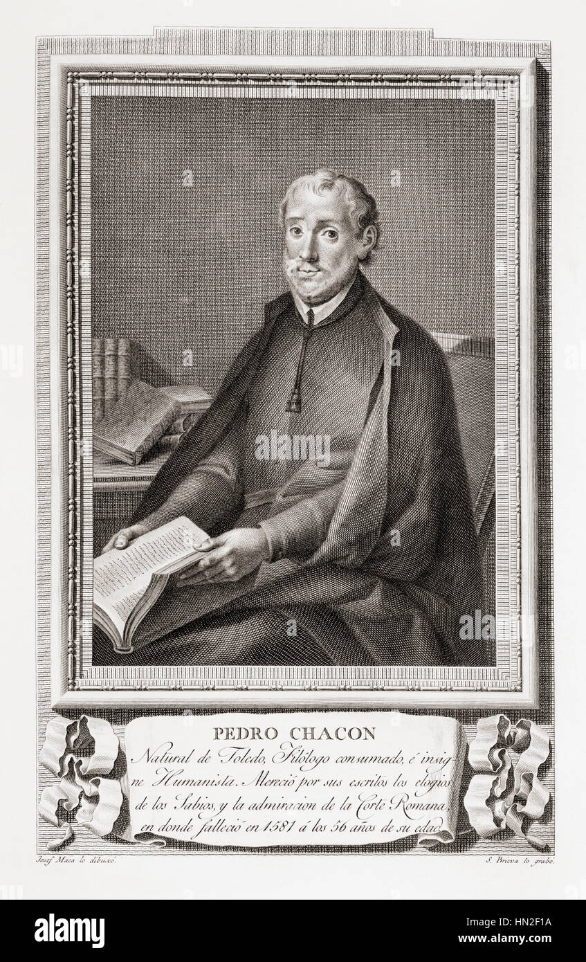 Pedro Chacón, 1526 – 1581.  Spanish mathematician and theologian.  After an etching in Retratos de Los Españoles Ilustres, published Madrid, 1791 Stock Photo