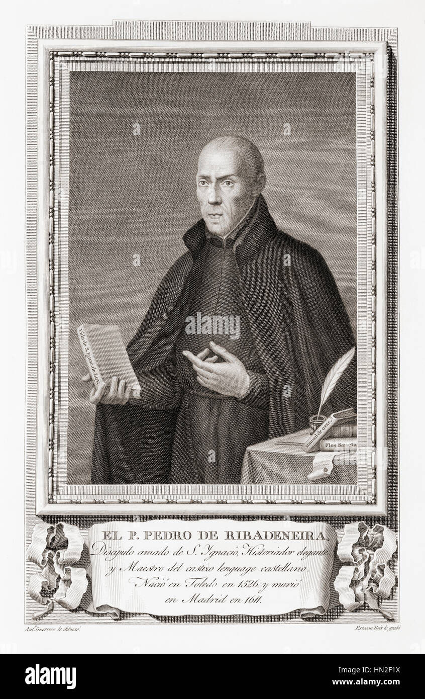 Pedro de Ribadeneira, 1527 – 1611.  Spanish hagiologist.  After an etching in Retratos de Los Españoles Ilustres, published Madrid, 1791 Stock Photo