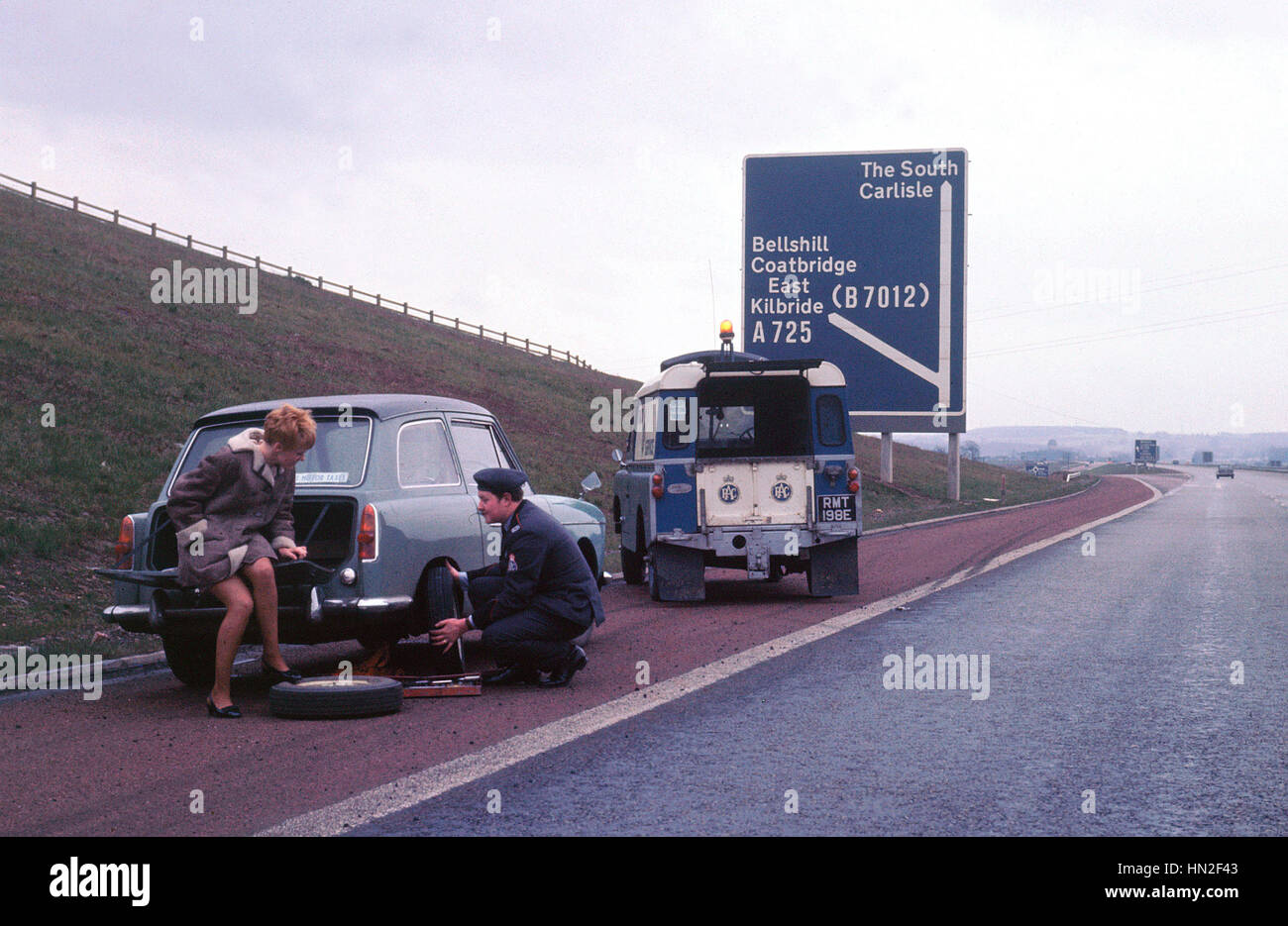 Austin A40 Farina breakdown with RAC 1967 Stock Photo