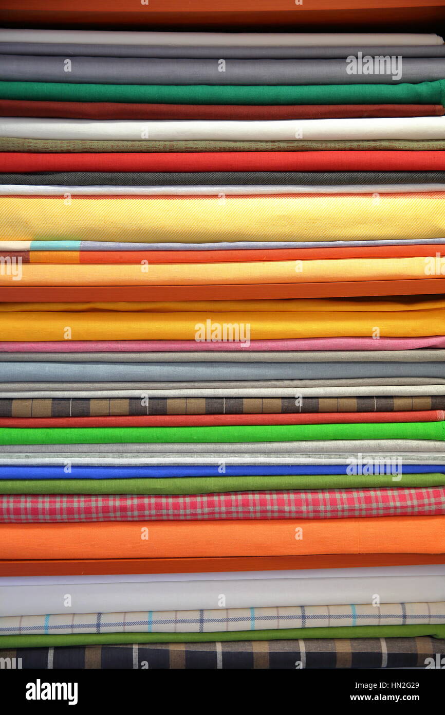 VILNIUS, LITHUANIA Layers of linen inside a linen shop Stock Photo Alamy