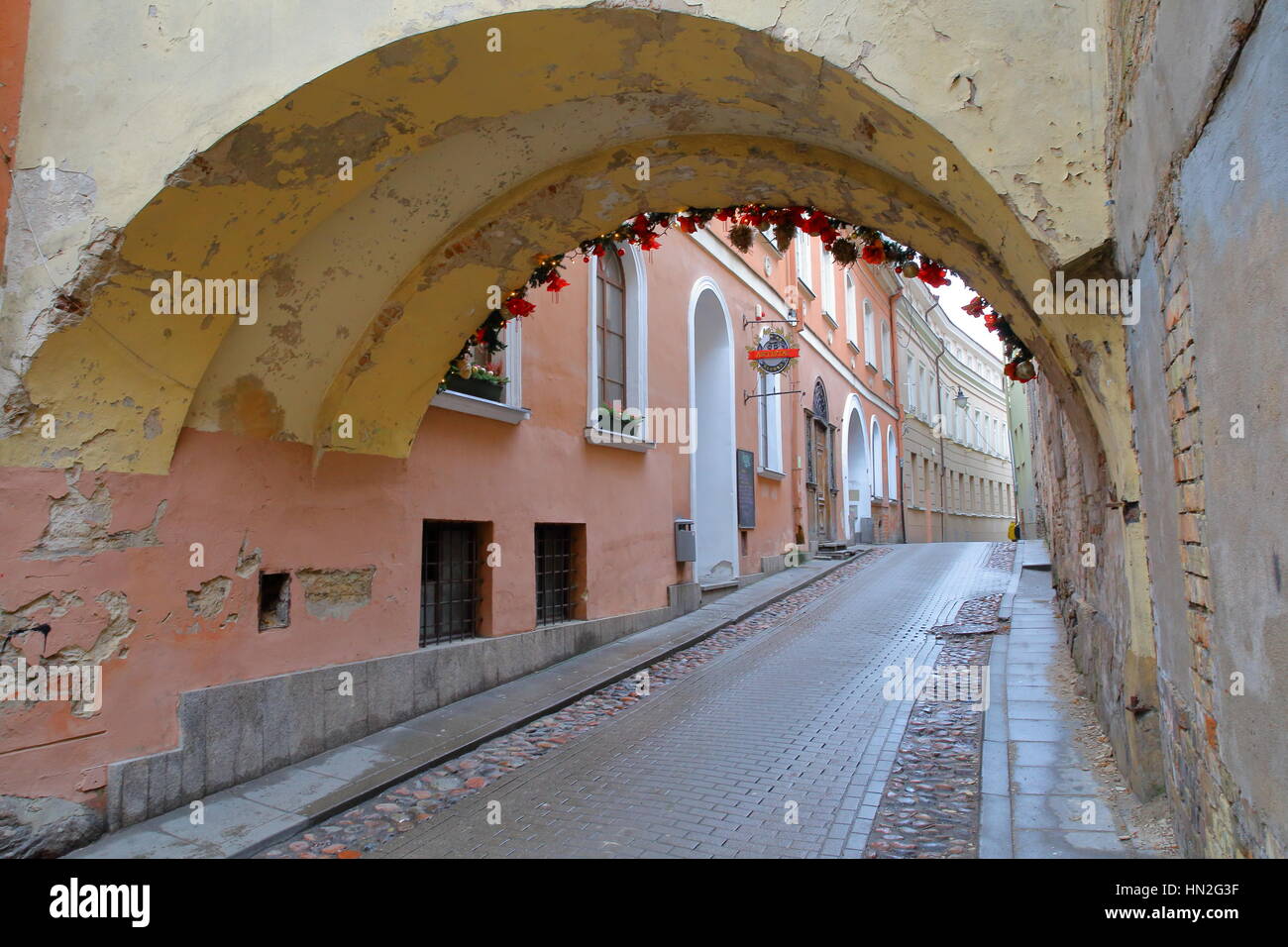 VILNIUS, LITHUANIA JANUARY 2, 2017 Kazimiero street with an arcade