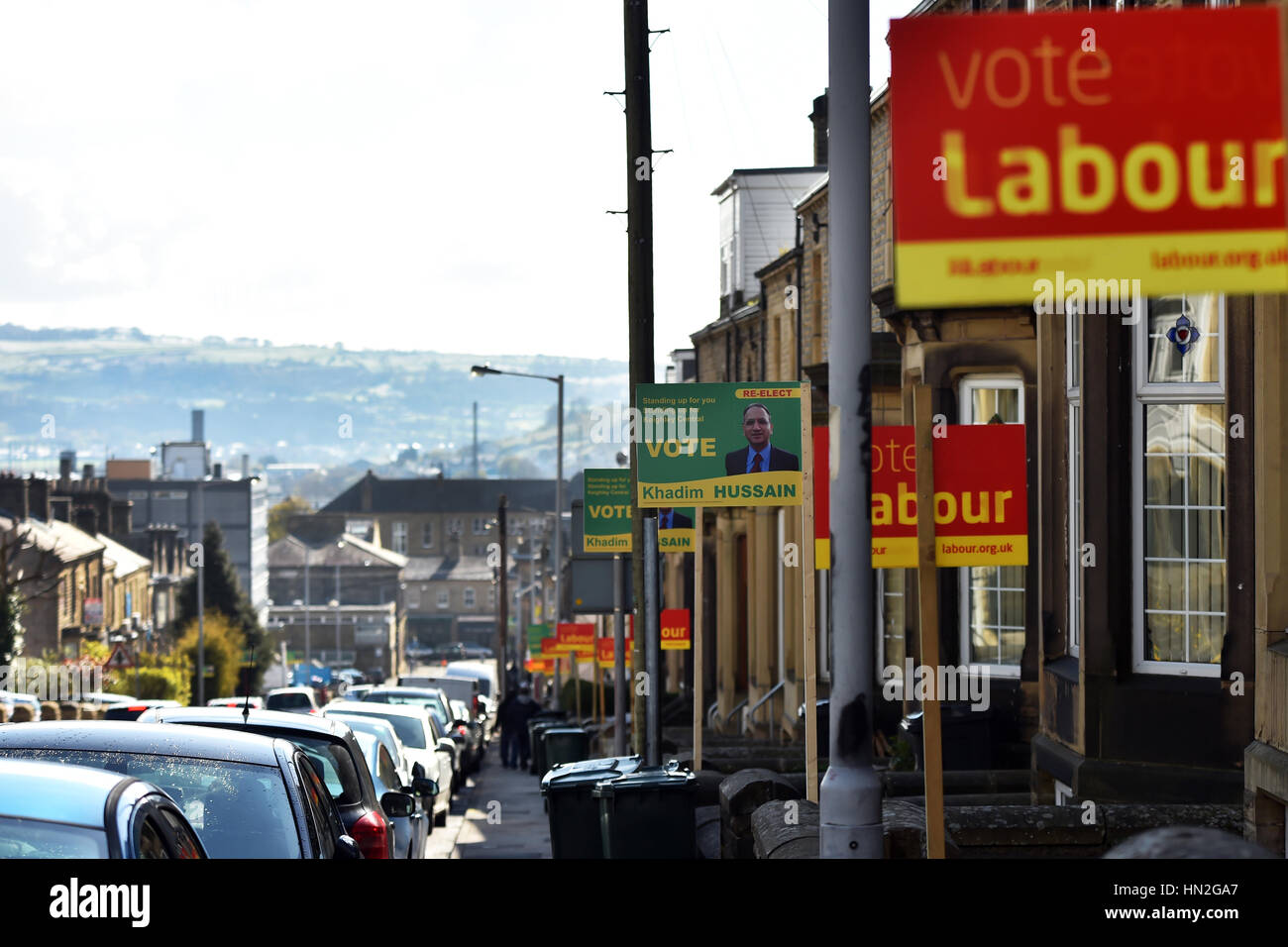 Election signs on a Keighley Street, West Yorkshire UK Stock Photo
