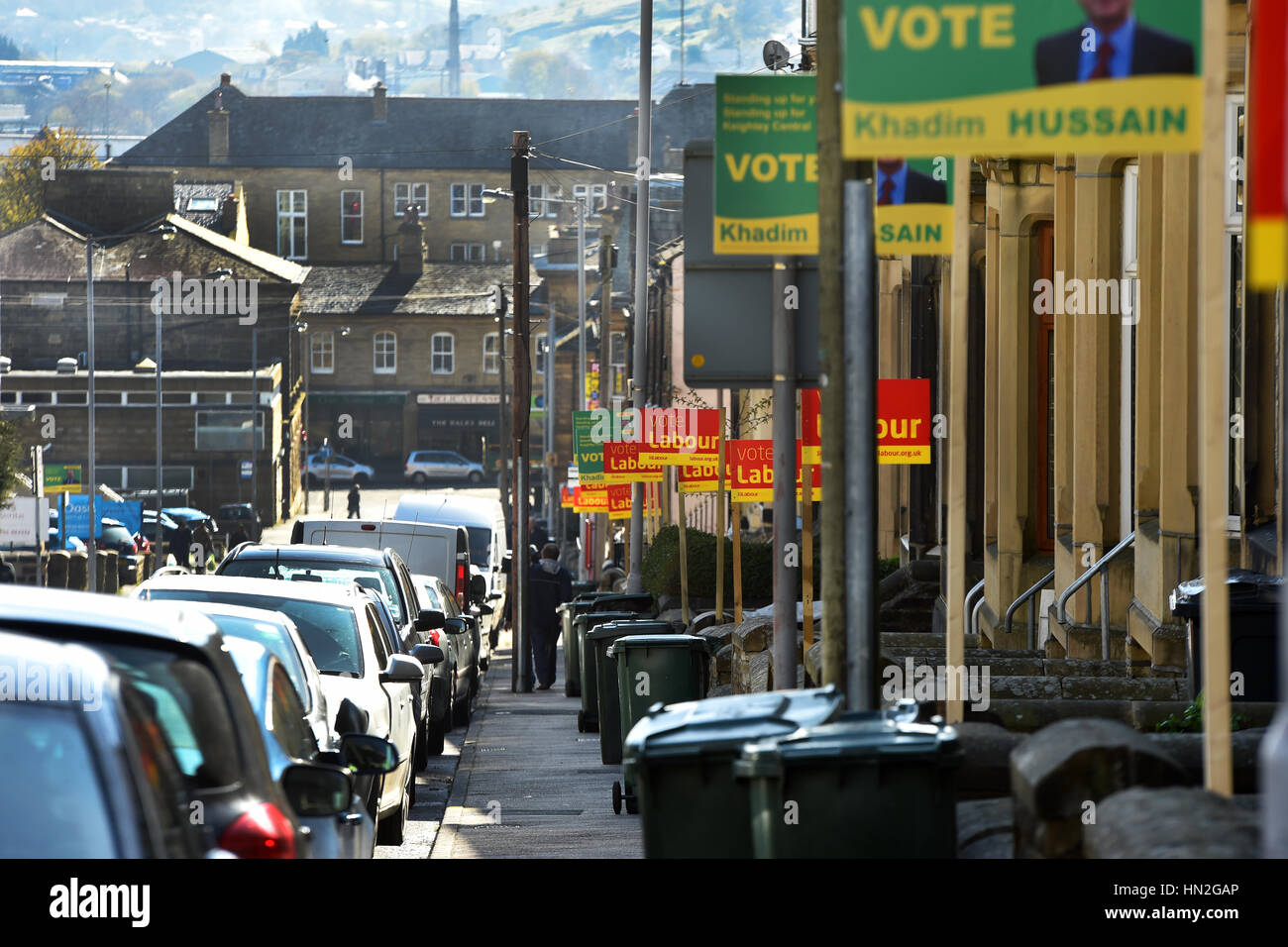 Election signs on a Keighley Street, West Yorkshire UK Stock Photo