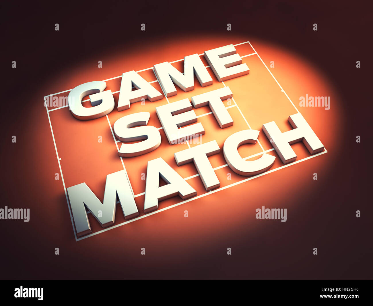 Game Set Match text on clay tennis court illuminated by spotlights , Tennis  tournament concept Stock Photo - Alamy