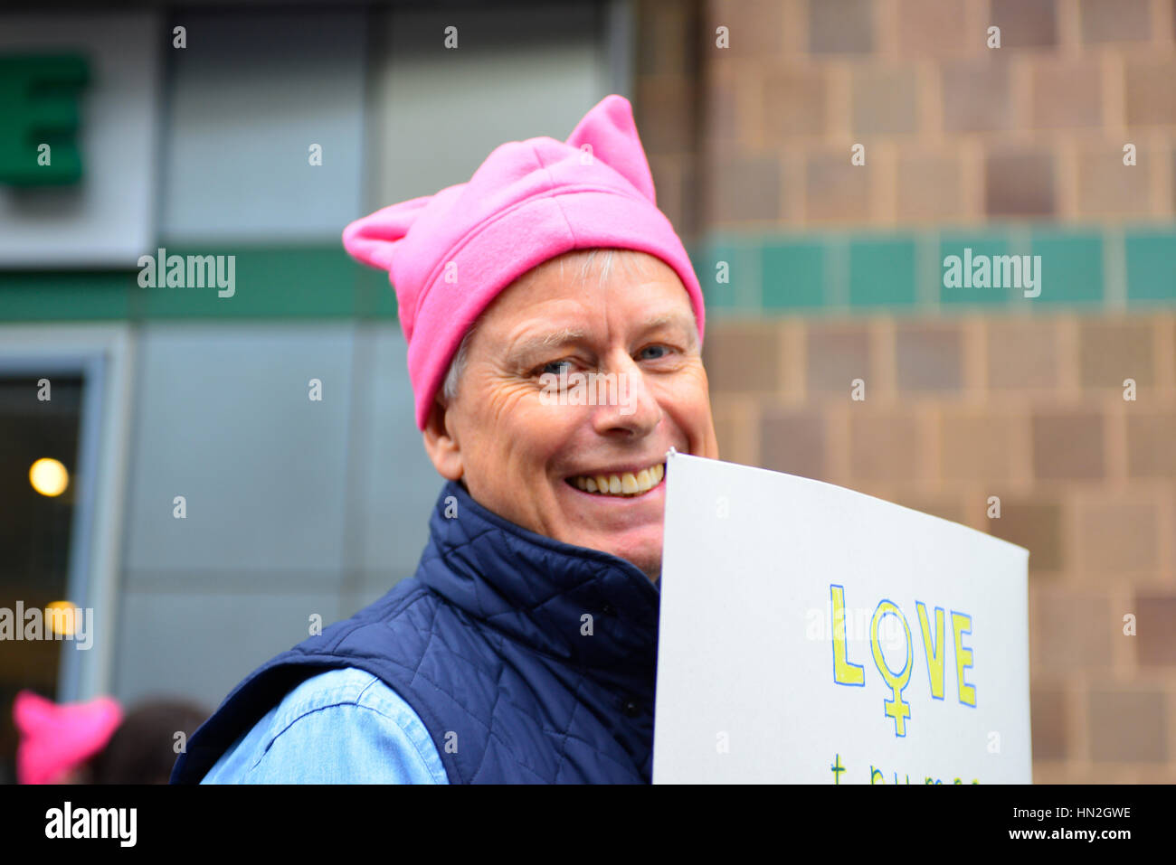 pink hat man