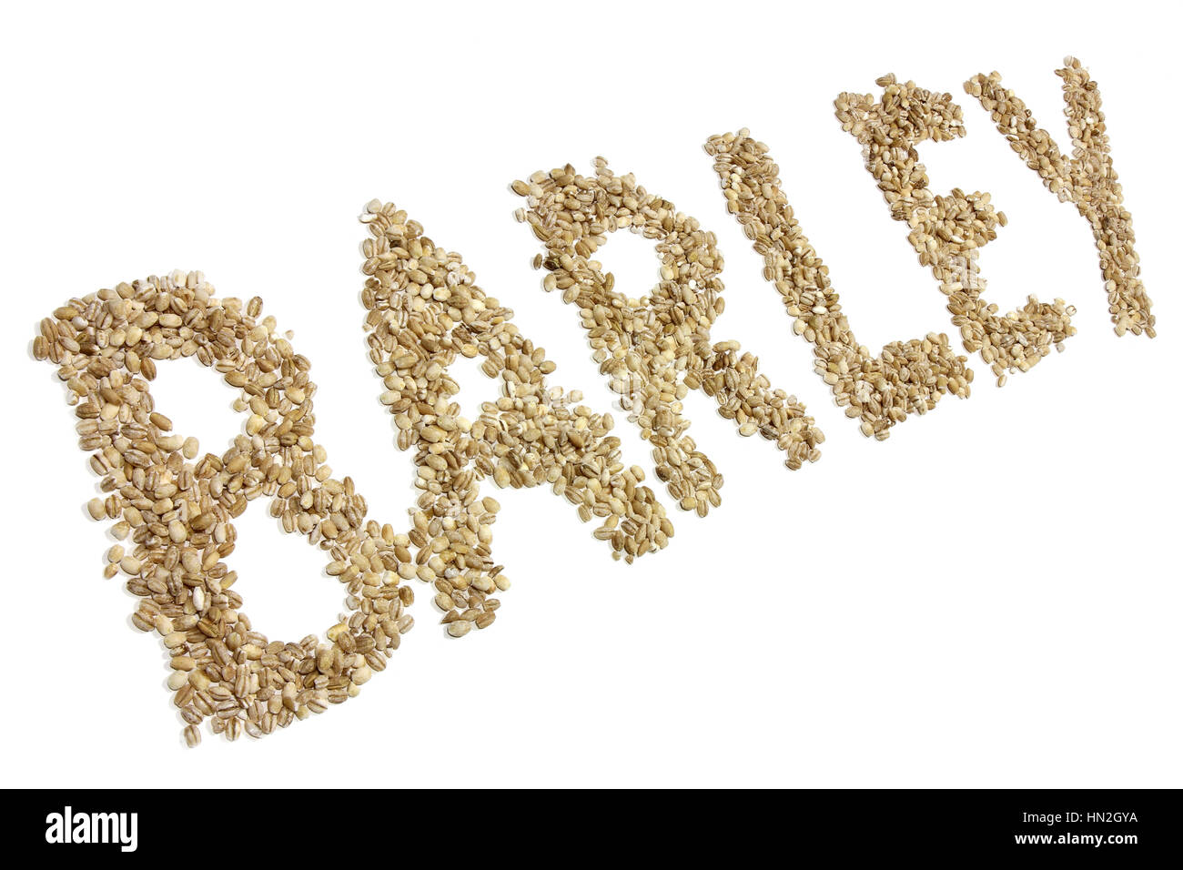 BARLEY written with barley grains isolated on white background Stock Photo