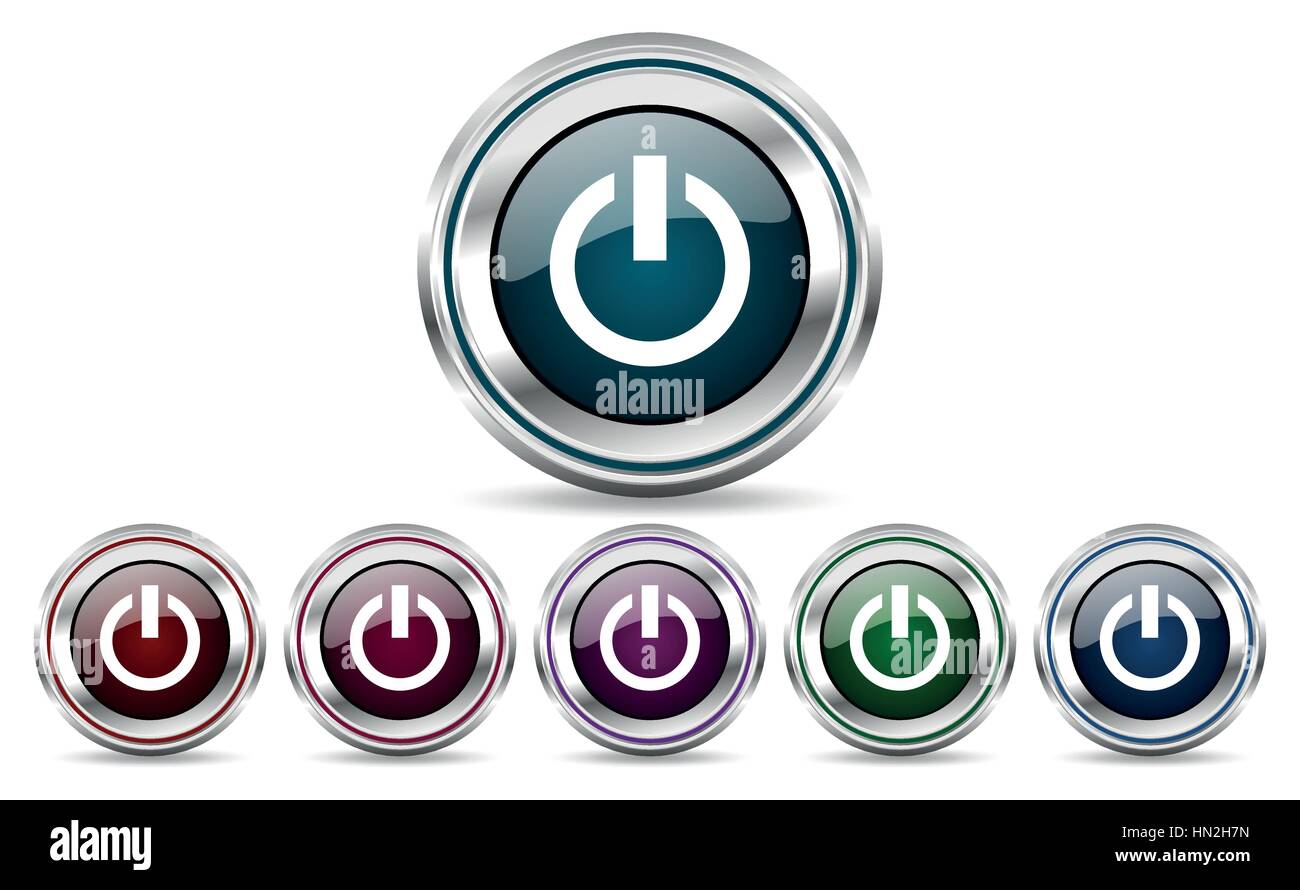 Power set of round silver metallic border vector icons on white ...