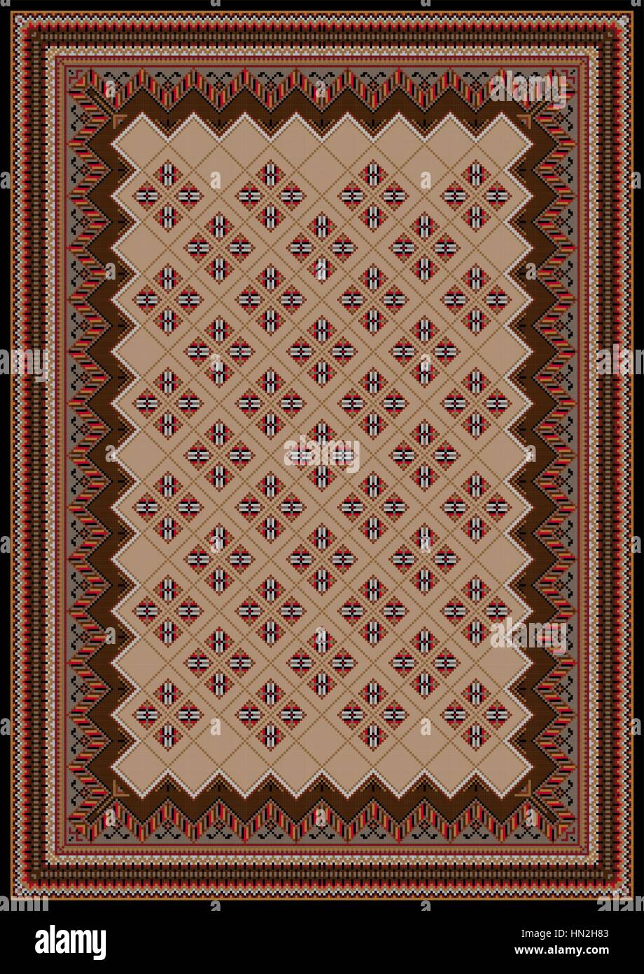 Luxurious vintage oriental rug with original pattern in brown and red