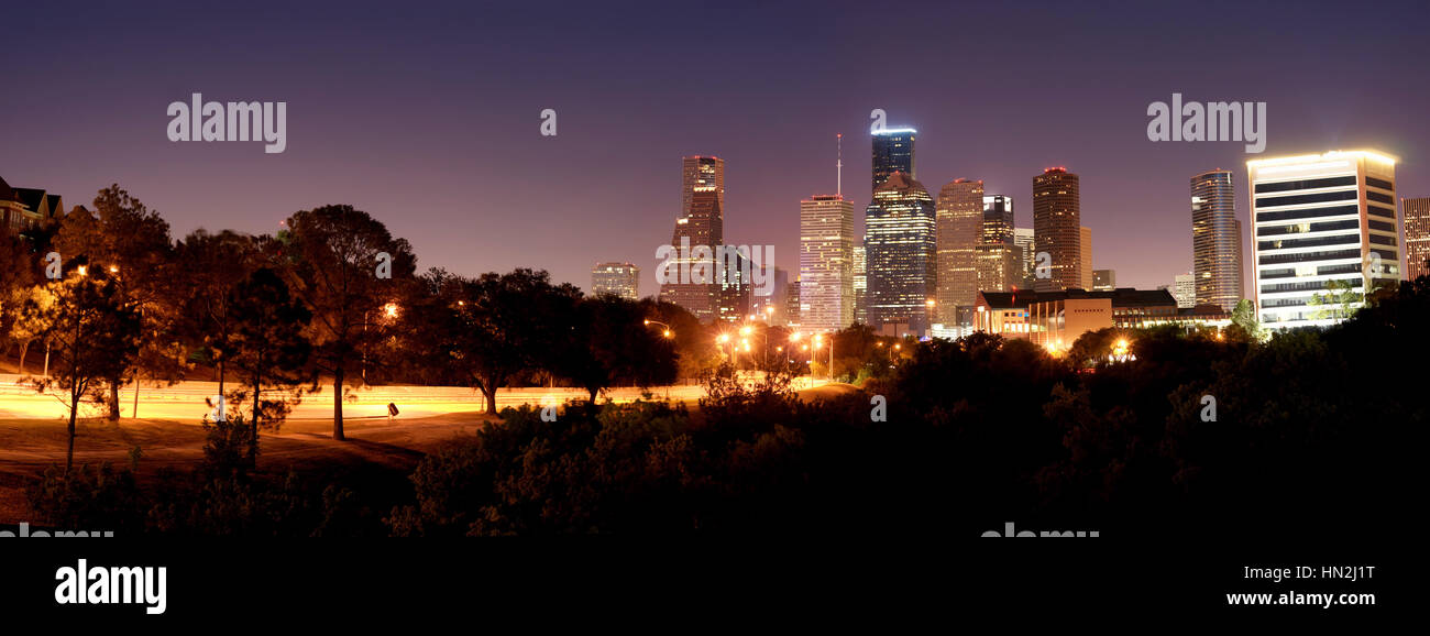 Houston, Texas dusk / night shot. This panoramic picture was taken from