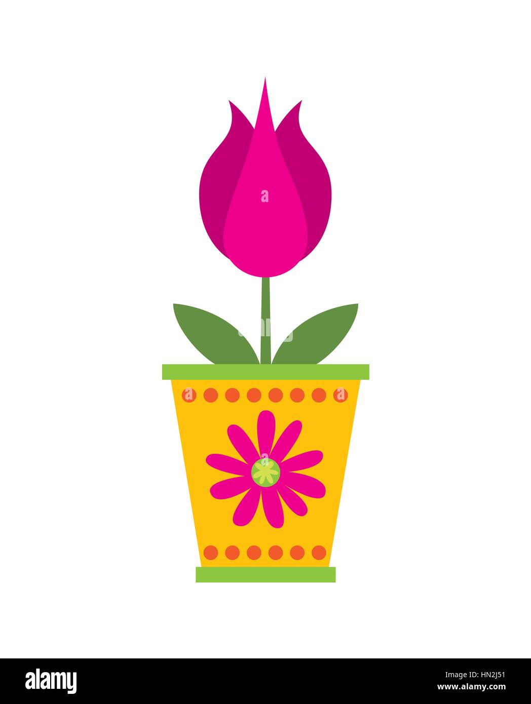 beautiful pink flower in a pot over white background. colorful design ...