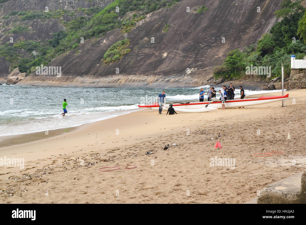 Rio de Janeiro, Brazil. 10 June 2016. Unidentified rowers get ready to ...