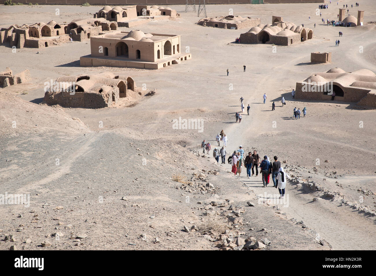 Tourists at Zoroastrian Towers of Silence, Yazd, Iran Stock Photo