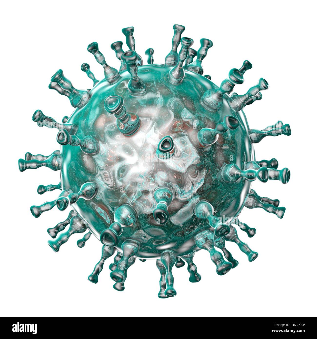 Computer illustration of a varicella zoster virus particle, the cause of chickenpox and shingles. Varicella zoster virus is also known as human herpes virus type 3 (HHV-3). Stock Photo