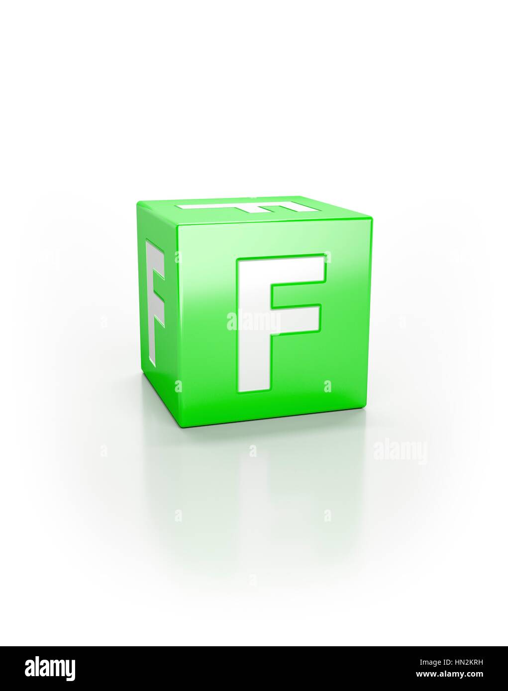 Green cube with letter F. Stock Photo