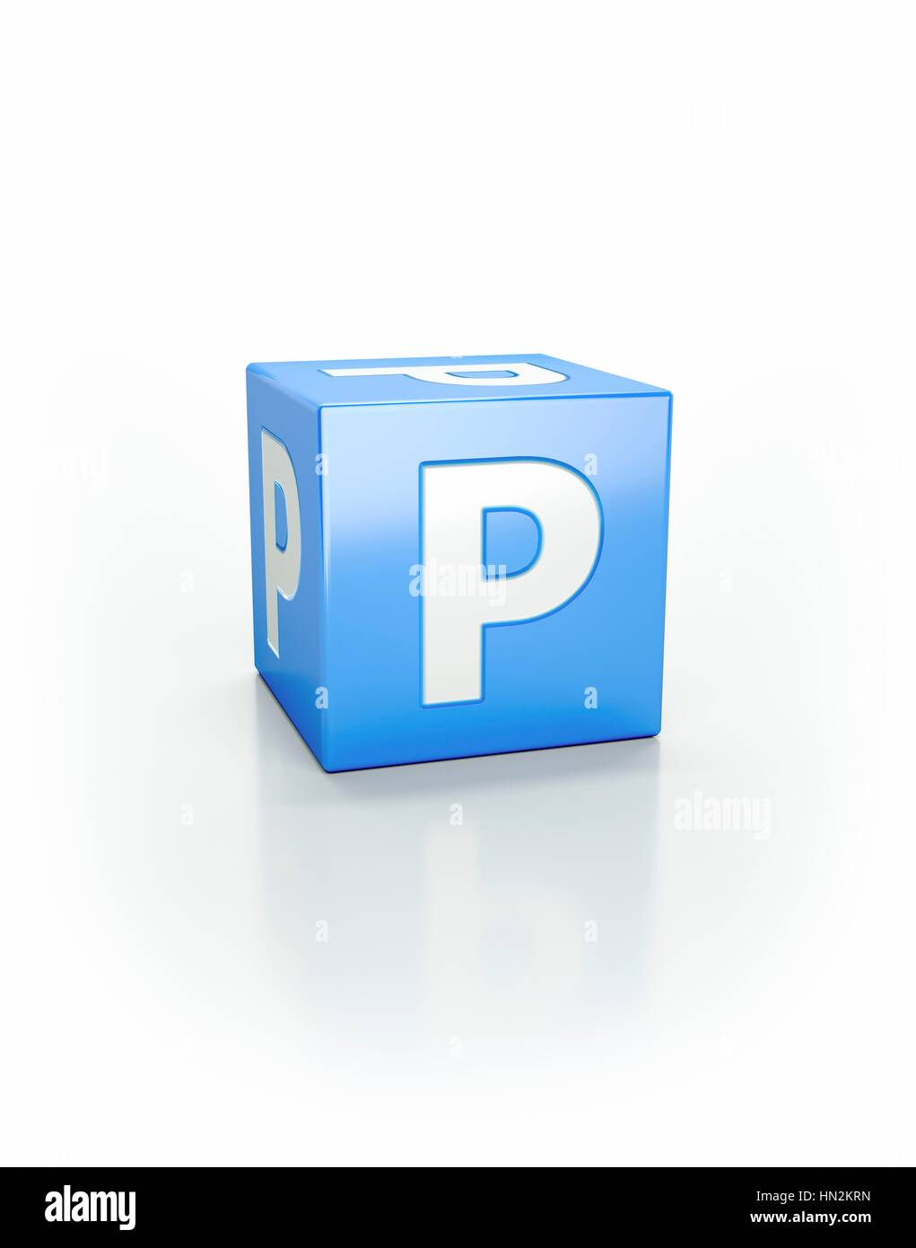 Blue cube with letter P. Stock Photo
