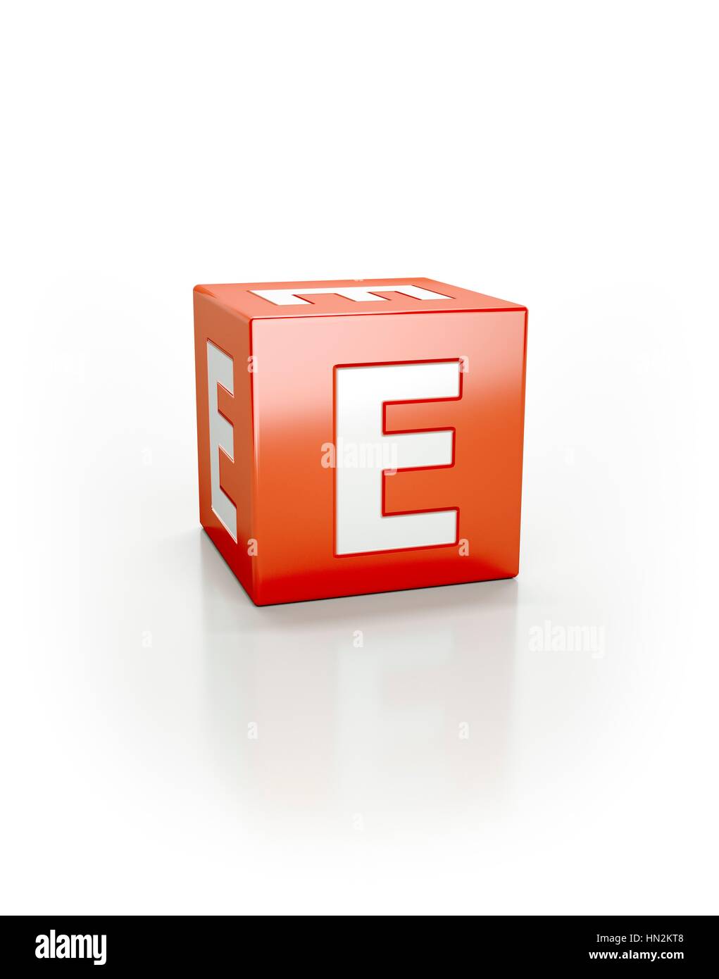 Red cube with letter E. Stock Photo