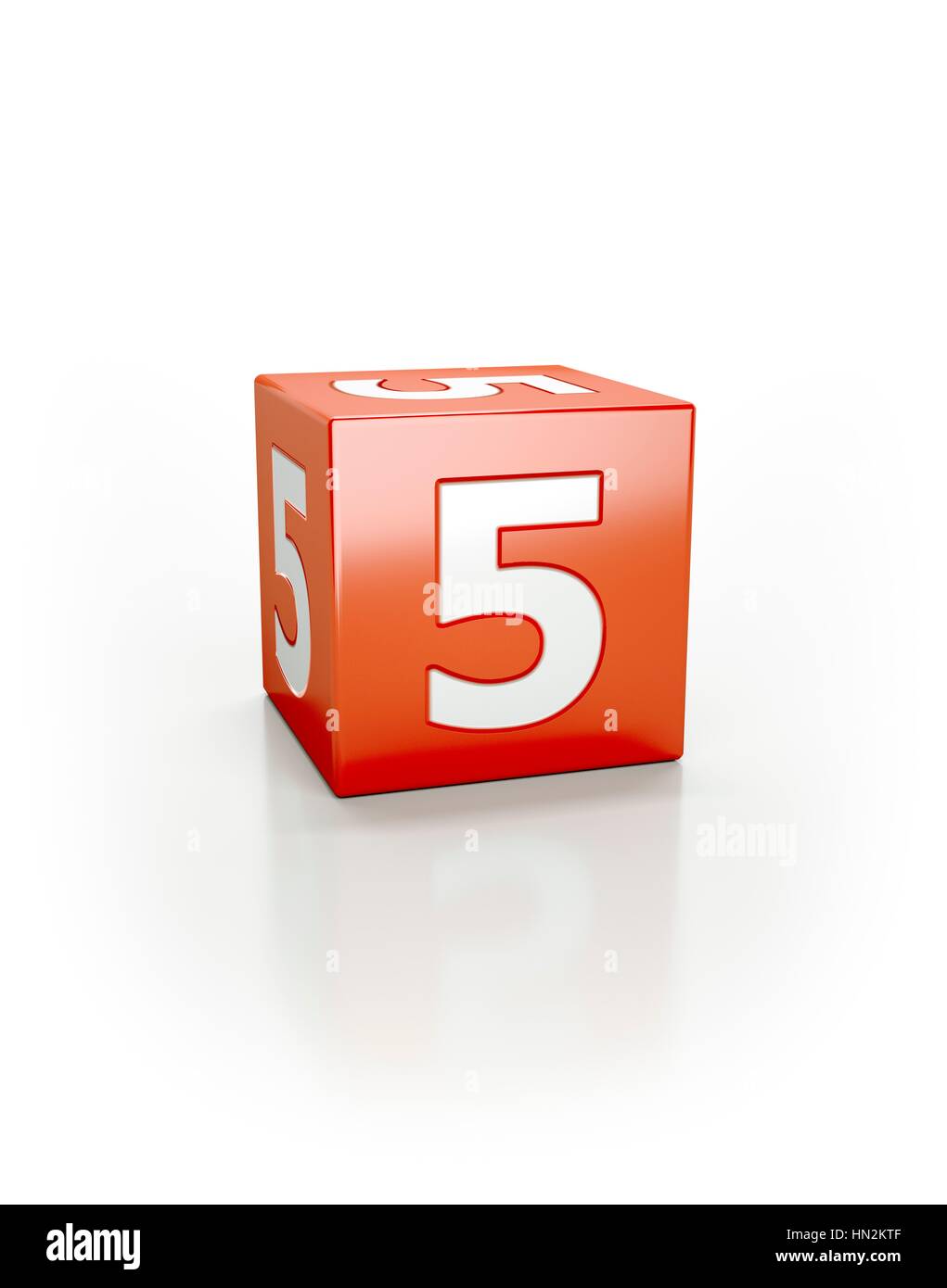 Red cube with the number five. Stock Photo