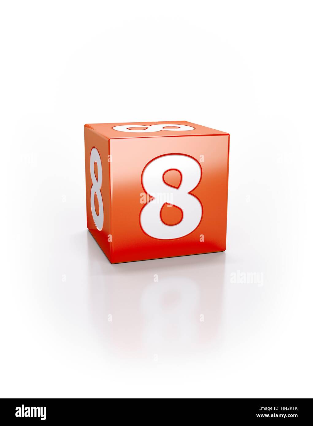 Red cube with the number eight. Stock Photo