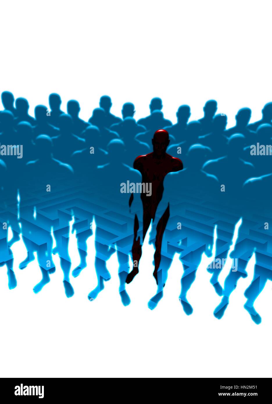 Human figure standing out from the crowd, illustration. Stock Photo