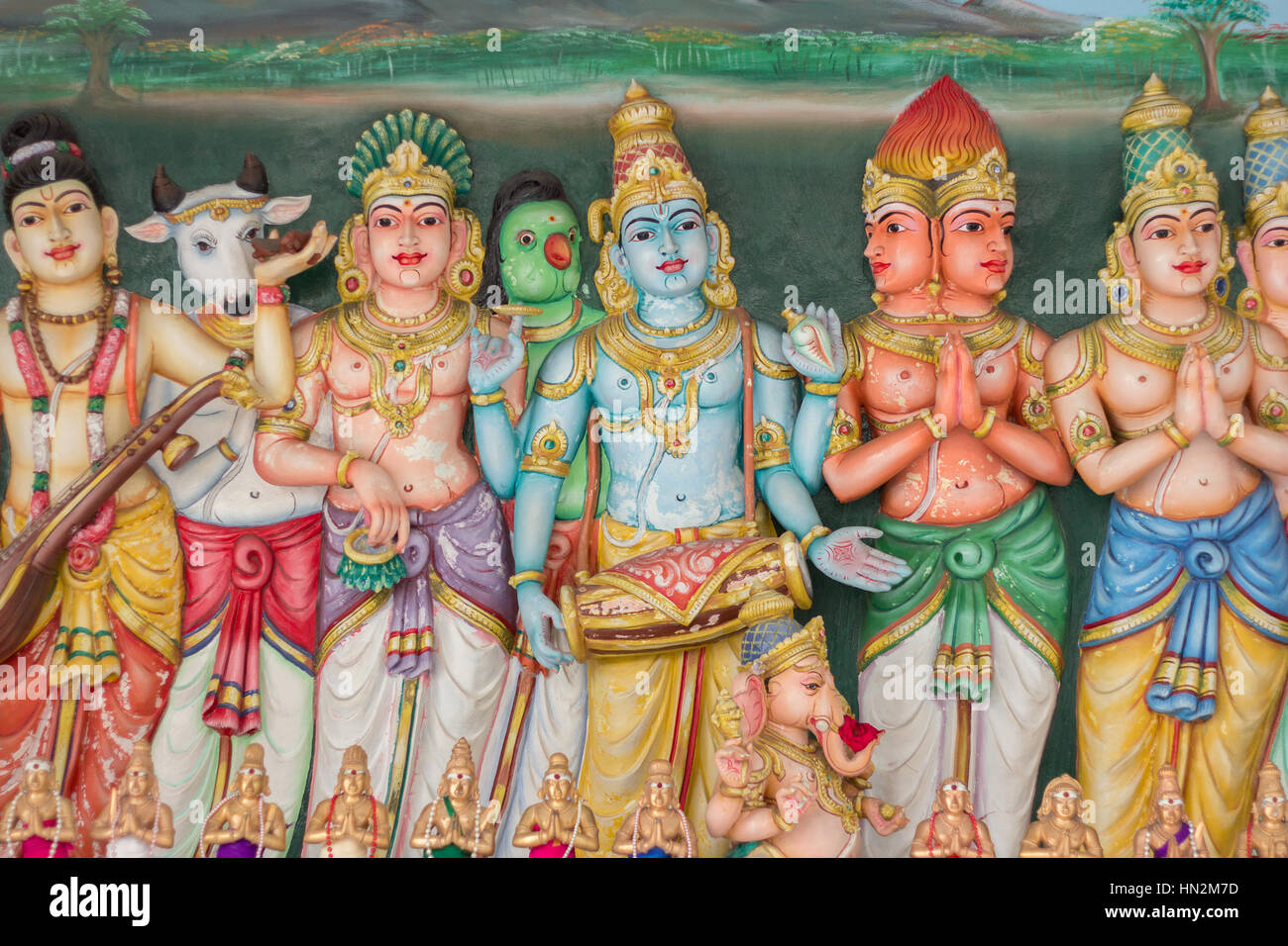 hinduism gods colorful statues Stock Photo