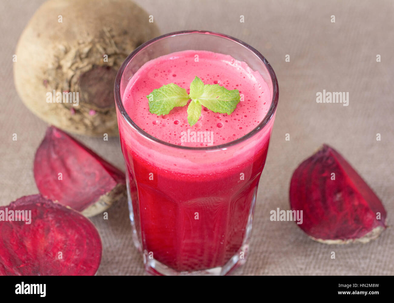 beetroot juice in glass with beetroot vegetables Stock Photo