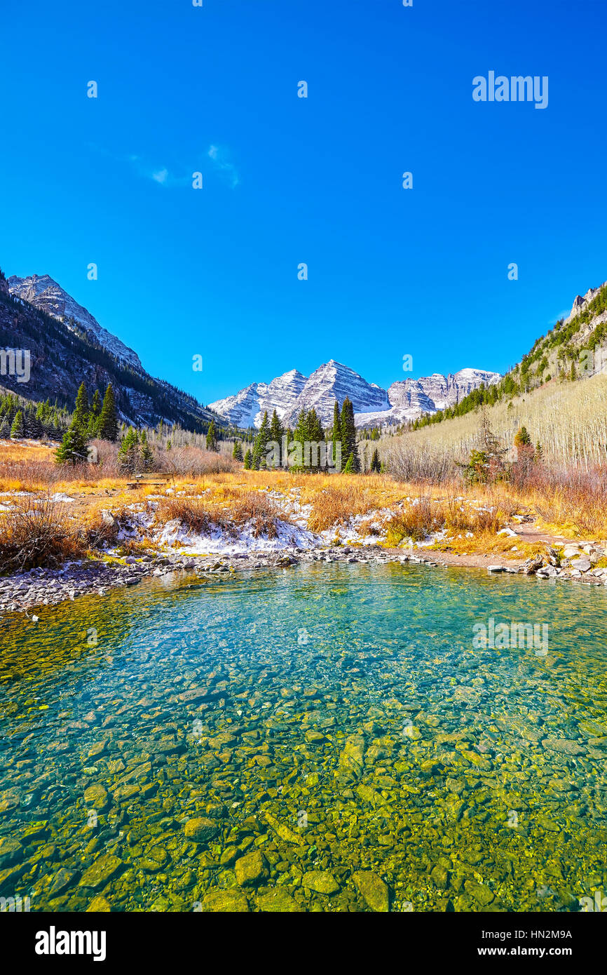 Maroon Lake, Colorado mountain landscape, USA. Stock Photo