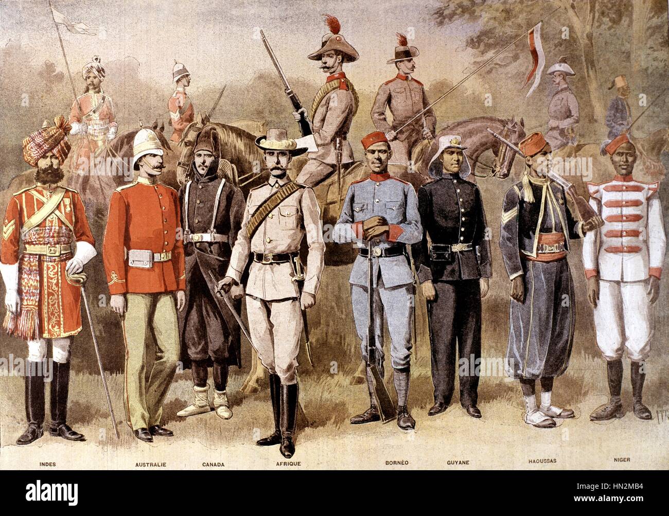 Types of the British colonial army at the time of Queen Victoria's jubilee    England c.1890 Stock Photo