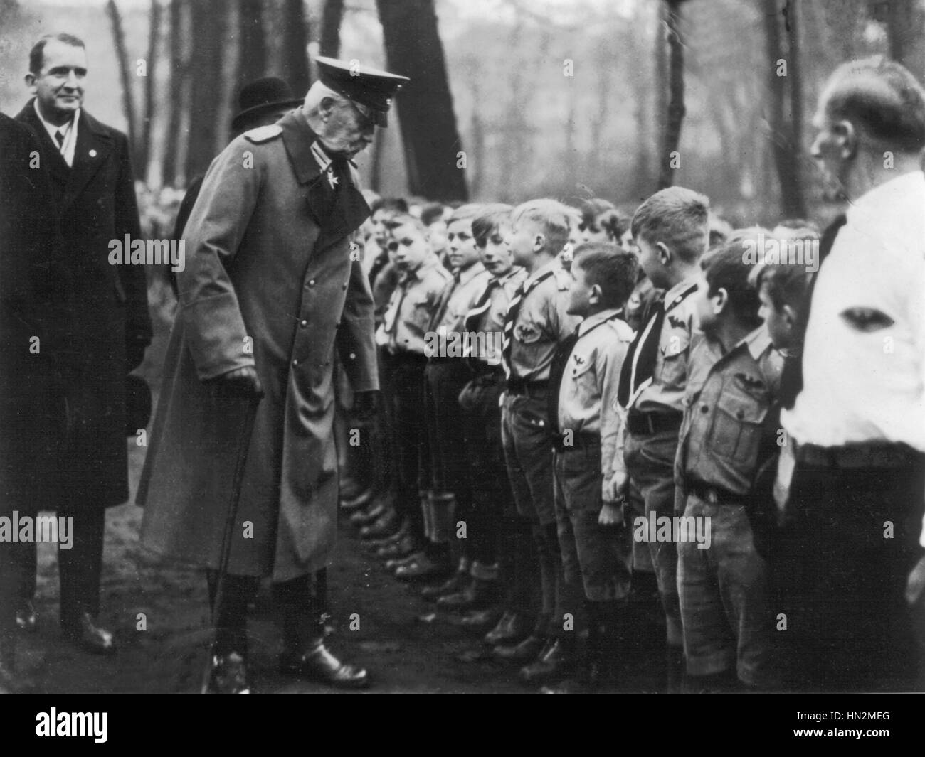 Hindenburg inspecting Hitler Youth November 1933 Germany Stock Photo