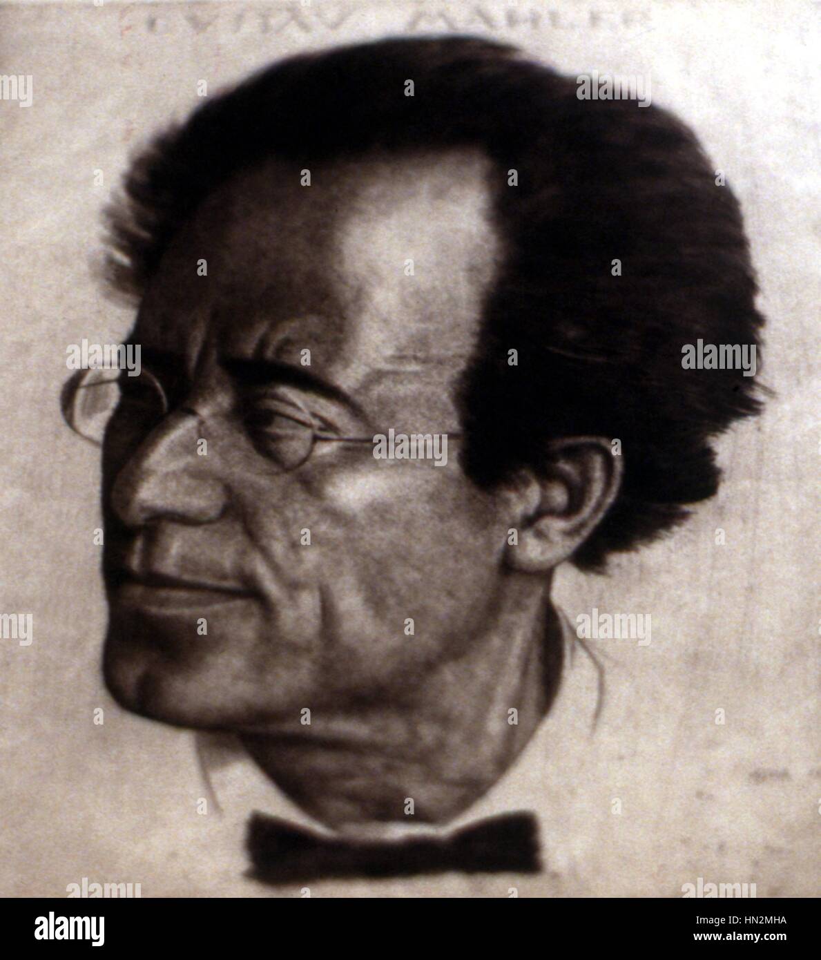 Portrait of Gustav Mahler, Austrian and pianist composer. Etching 1920 Arthur Paunzen Vienna, Historishes museum Stock Photo