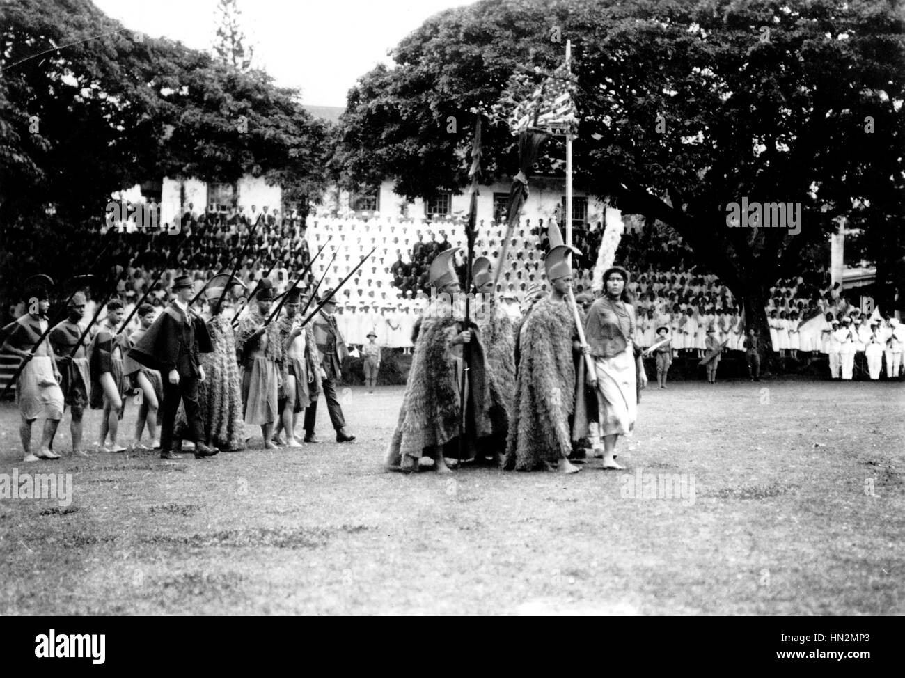 Hawaiians parading with an American flag 20th century United States Washington. Library of Congress Stock Photo