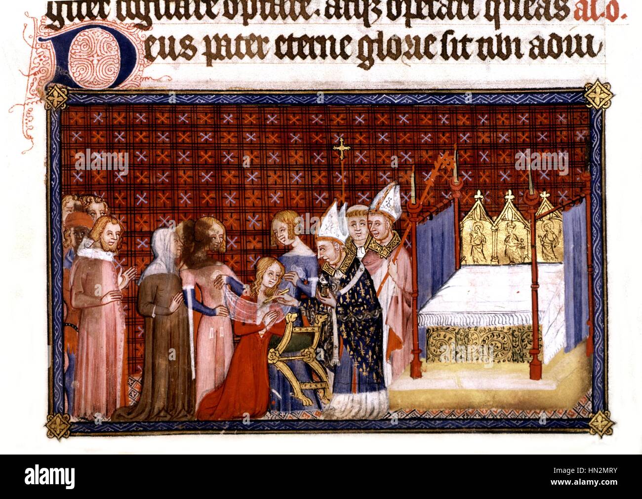Anonymous. Unction of the queen of France in 1365. Coronation of the king of France, Charles V, at Reims, May 19, 1364 14th century France London. British museum Stock Photo