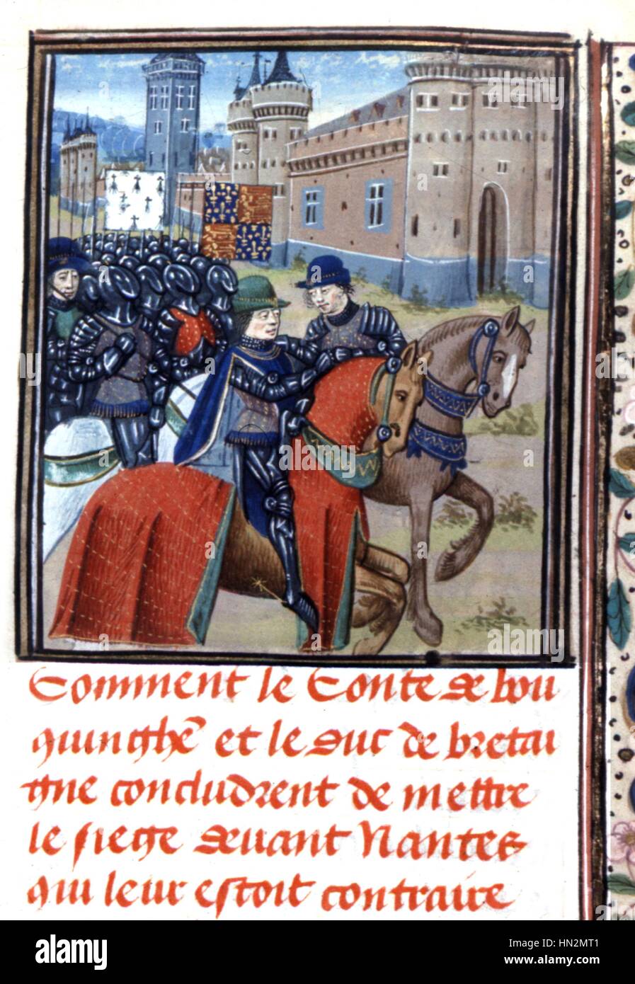 Chronicles of Jean Froissart (c.1337-c.1400) - Hundred Years' War. Jean de Montfort at the siege of Nantes 14th century France London. British museum Stock Photo