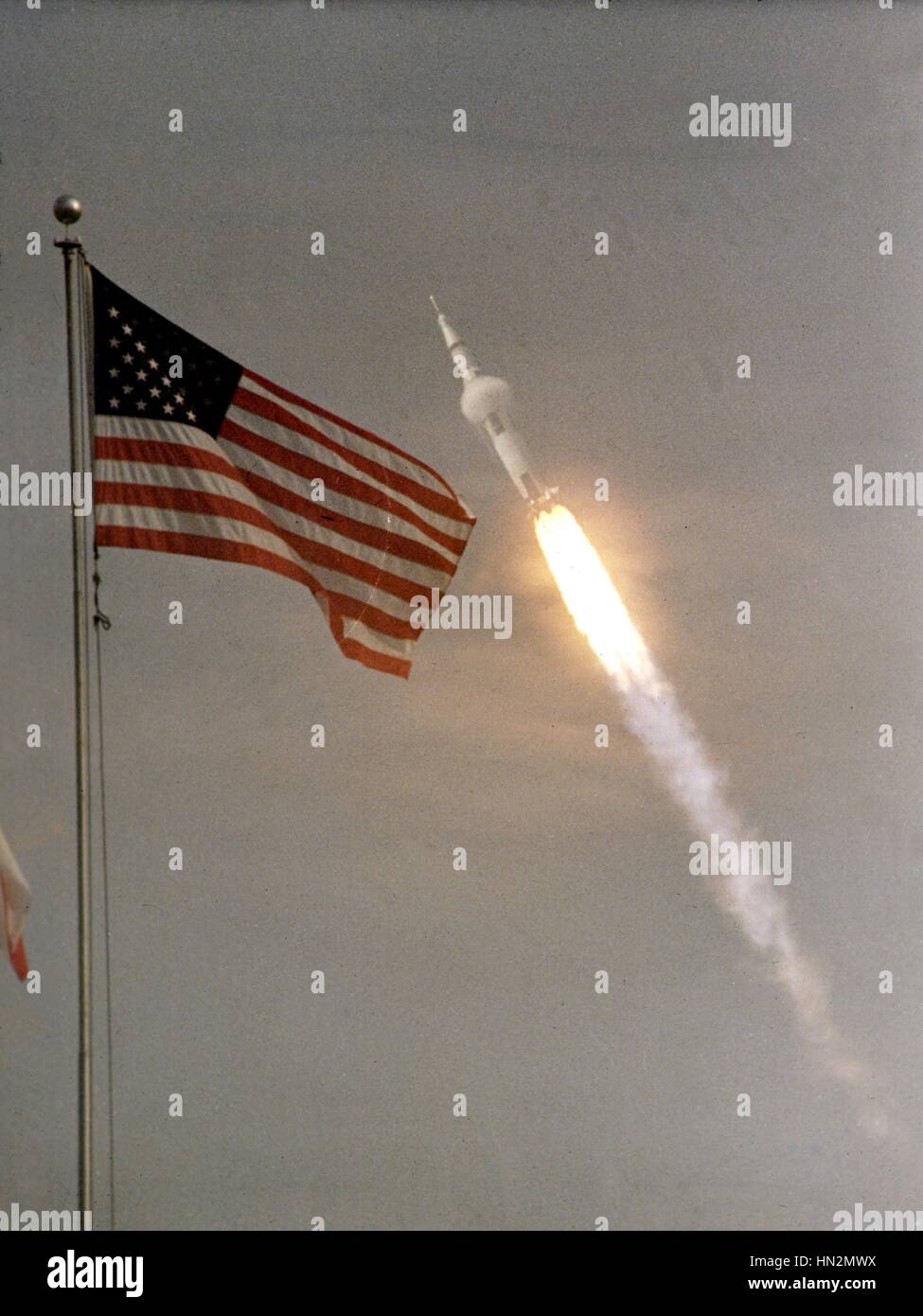Cap Kennedy. Launching of space shuttle Apollo II towards the Moon July 16, 1969 United States NASA Stock Photo