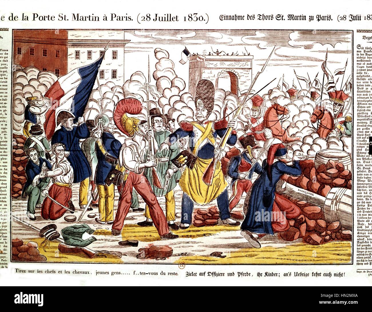 St. Martin's gate barricade in Paris (July 28, 1830) France - 1830 French revolution Stock Photo