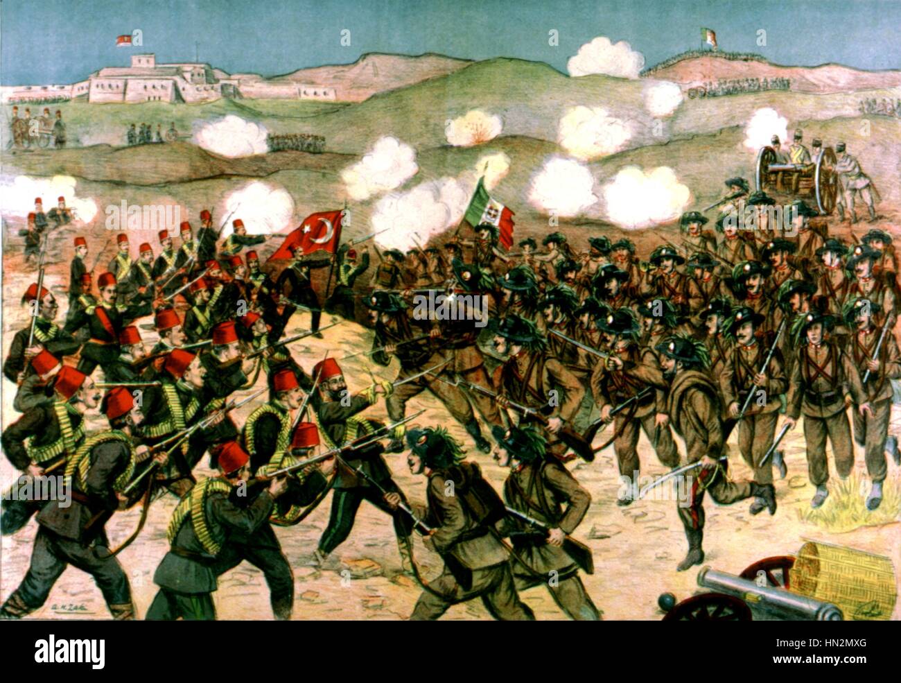 Tripoli, first battles between Italians and Turks  1911 Balkan War Washington, Library of Congress Stock Photo