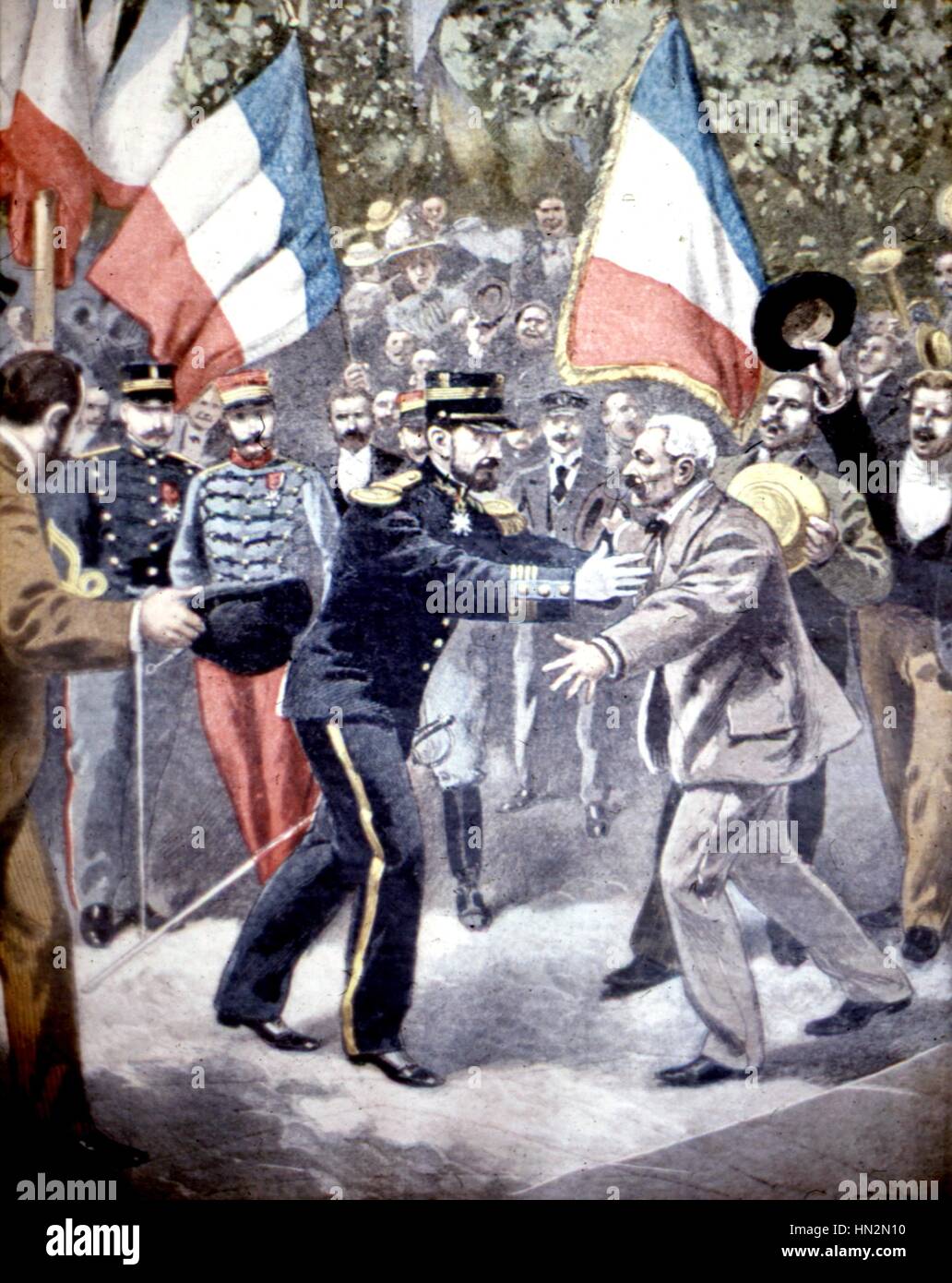 A Thoissey (France) his native place, French Major Marchand, the hero of Fashoda, reunited with his father,  1899 France - Colonization Stock Photo