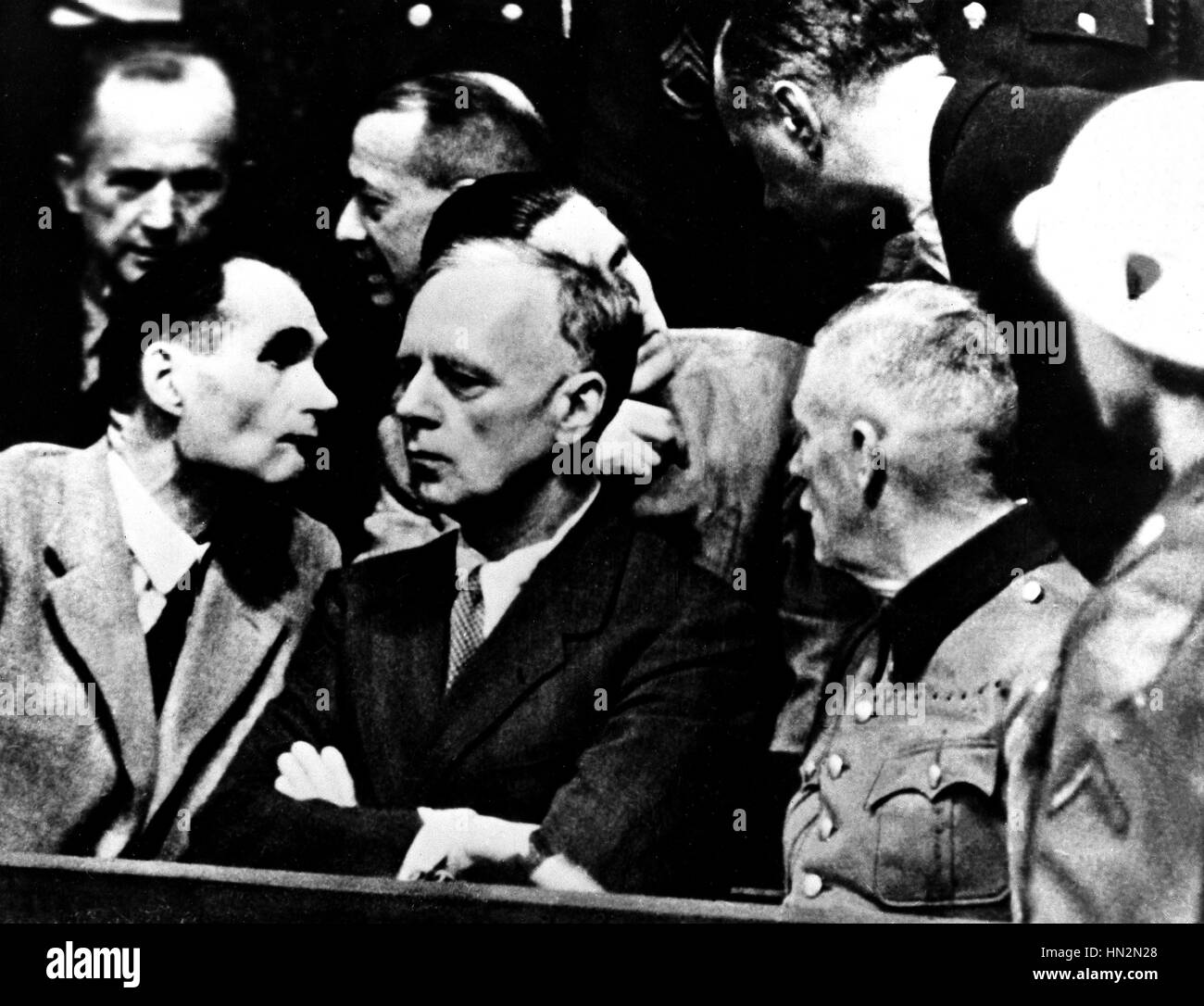 Nuremberg trial: Hess, von Ribbentropp and Keitel during the trial 20th century Germany, Second World War war National archives, Washington Stock Photo