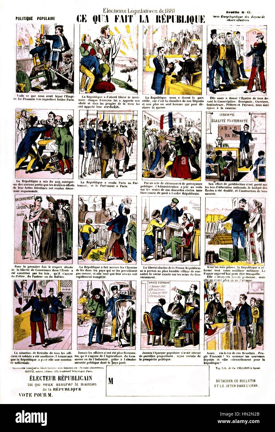 Popular print, Legislative elections. What did the Republic do? 1881 France Paris, Musee Carnavalet Stock Photo