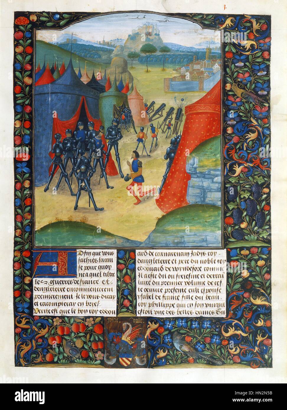 Chronicles of England (1357-1453) by Jean de Wavrin. The Hundred Years War. Bombs. France Stock Photo