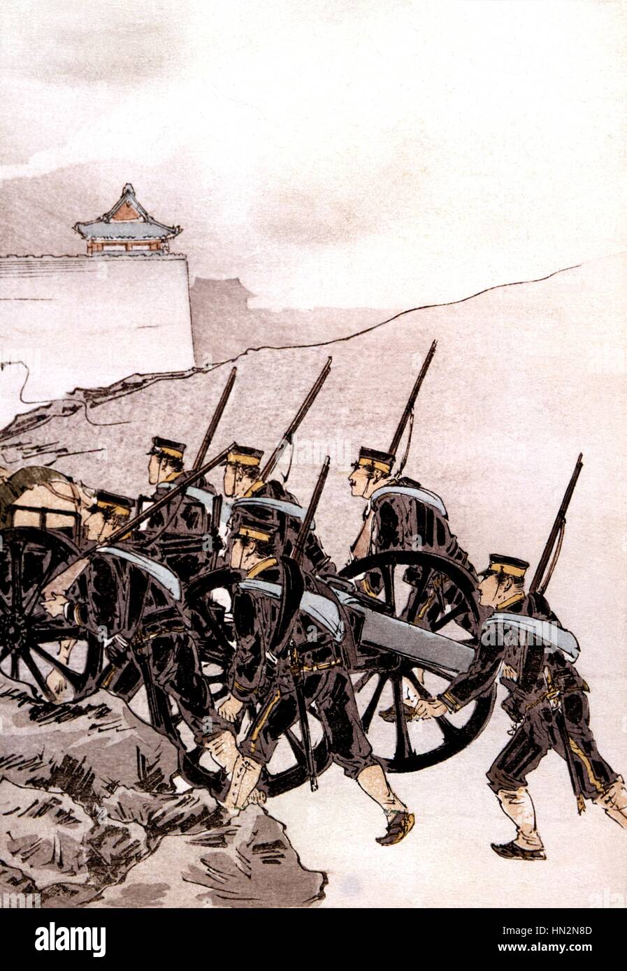 K.Suzuki. Battle of Manchuria, capture of the castle of Fungwong 1905 China - Japanese-Chinese War Stock Photo