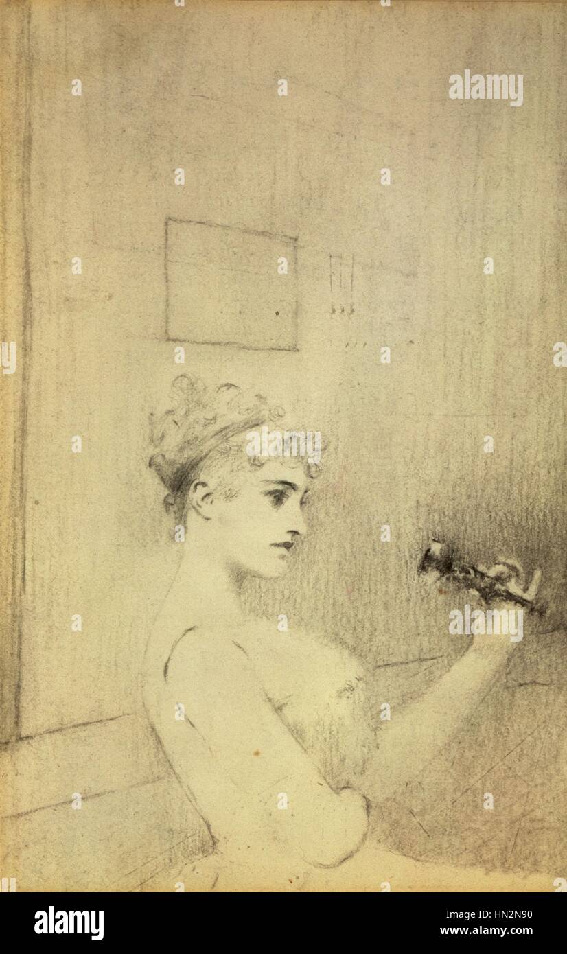 Fernand Khnopff Belgian school Study of a woman holding a flower Crayon drawing (18 x 12 cm) Private Collection Stock Photo