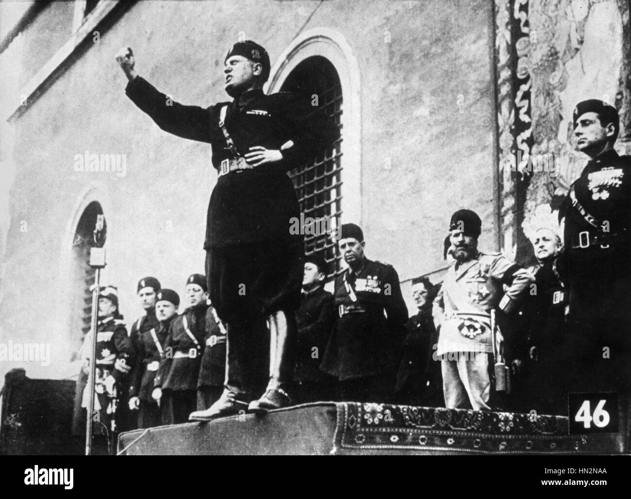 Benito Mussolini's speech in Rome (1883-1945) in Rome Stock Photo