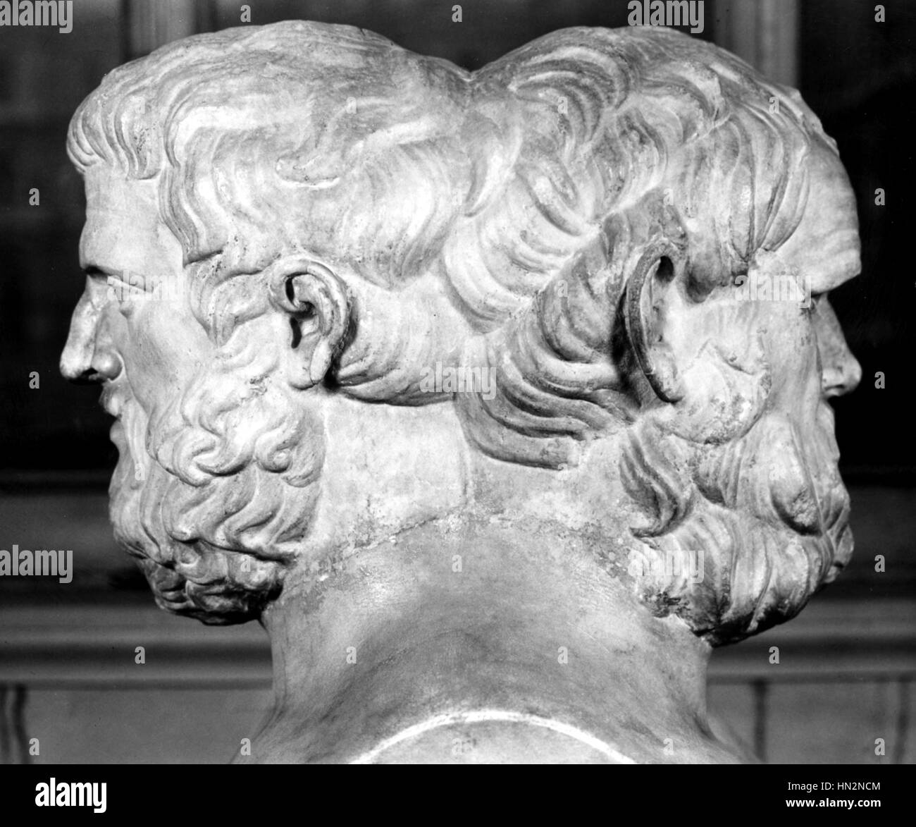 Double bust of Aristophanes and Sophocles Early 4th century B.C. Ancient Greece Paris - musee du Louvre Stock Photo
