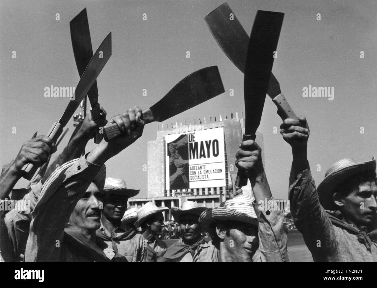 May Day's Demonstration. Group of farmers 20th century Cuba Stock Photo