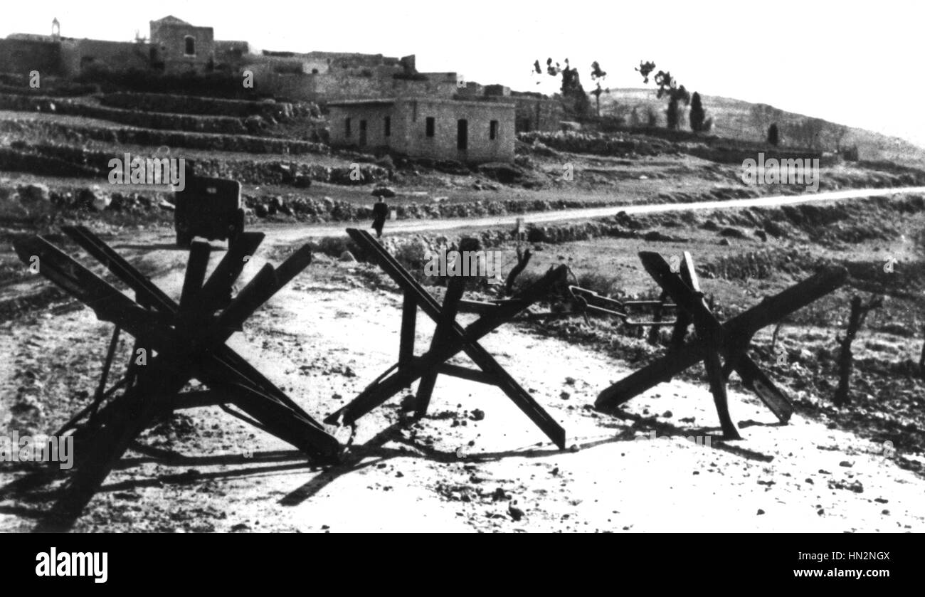 Barricades on Palestinian roads April 30, 1948 Palestine, Israel Washington, National archives Stock Photo
