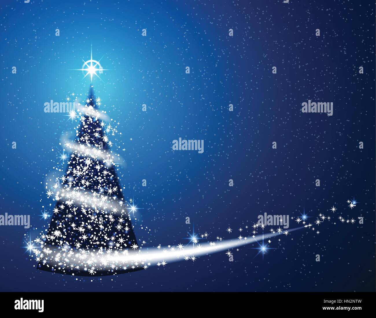 Blue Christmas tree blizzard snowflakes stars background Stock Vector ...