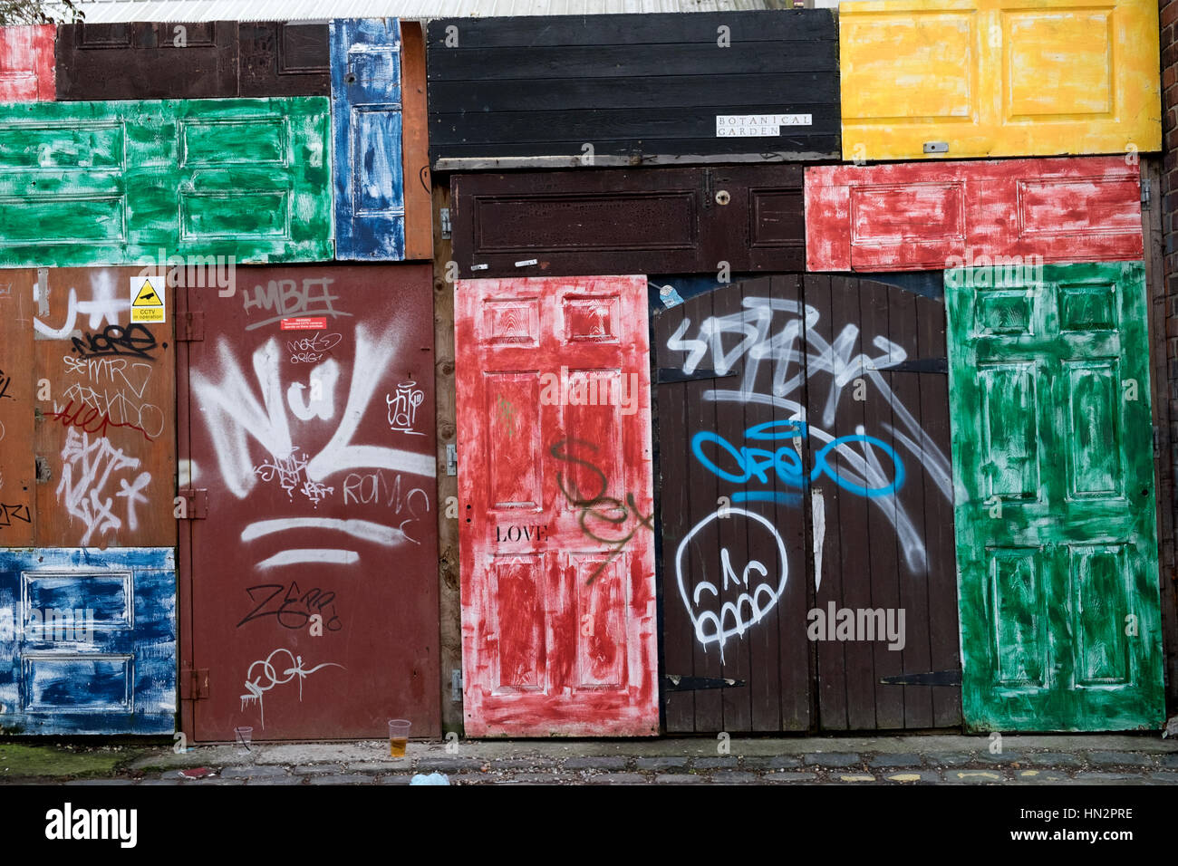 Colorful Doors and Graffiti Stock Photo